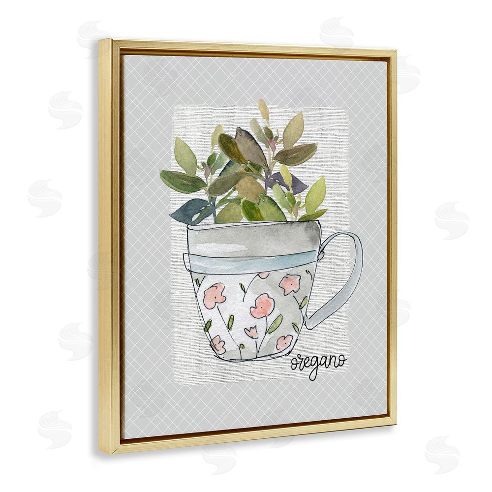 Livi Finn Oregano Herb Mug Gold Floating Frame Canvas Wall Art Print