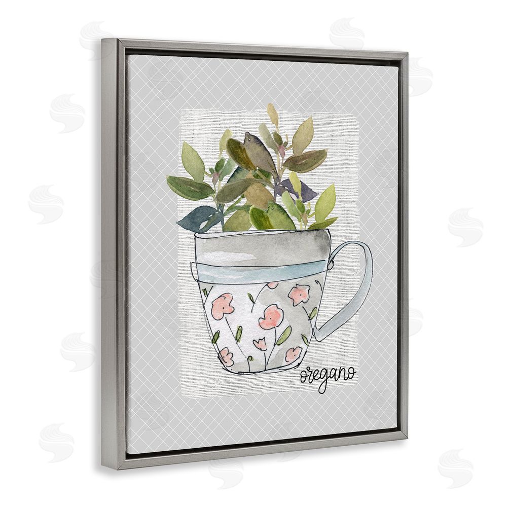 Livi Finn Oregano Herb Mug Gray Floating Frame Canvas Wall Art Print