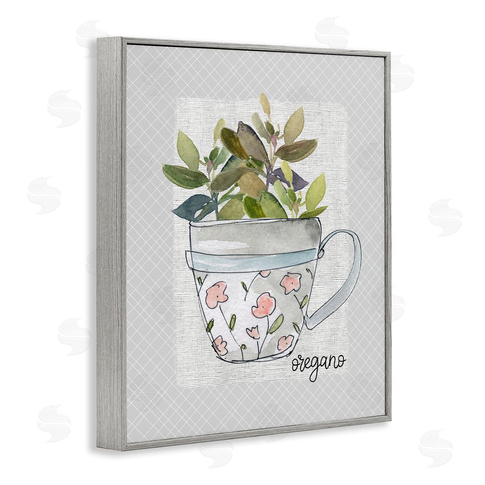 Livi Finn Oregano Herb Mug Gray Framed Giclee Wall Art Print