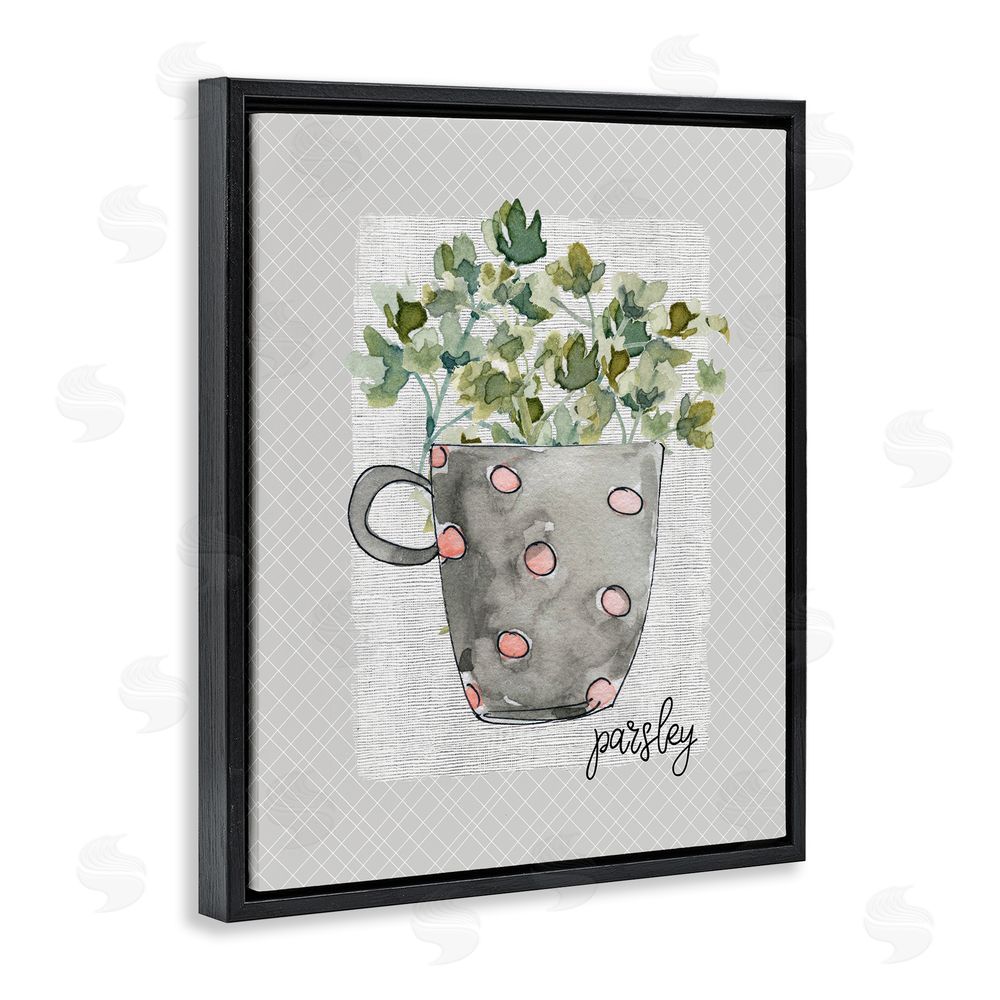 Livi Finn Parsley Herb Mug Black Floating Frame Canvas Wall Art Print