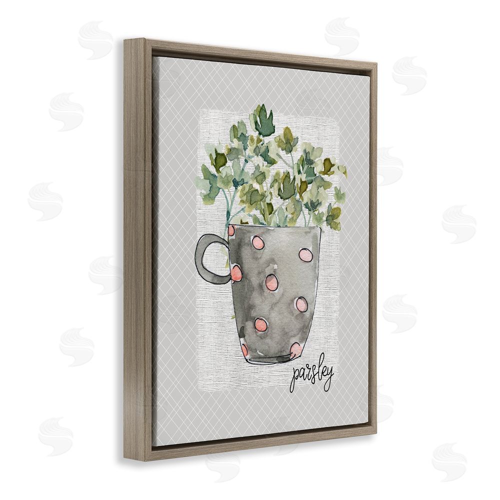 Livi Finn Parsley Herb Mug Brown Floating Frame Canvas Wall Art Print