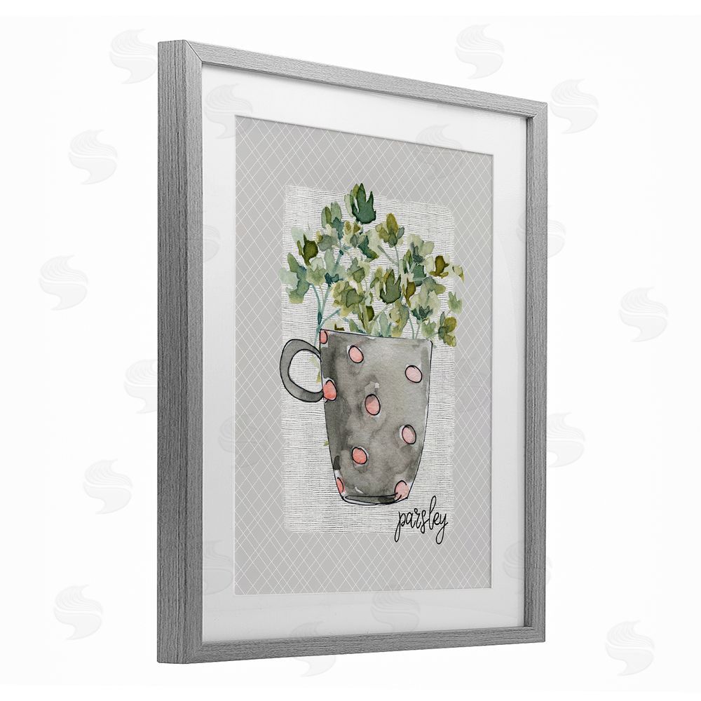 Livi Finn Parsley Herb Mug Gray Framed Print Under Glass Wall Art
