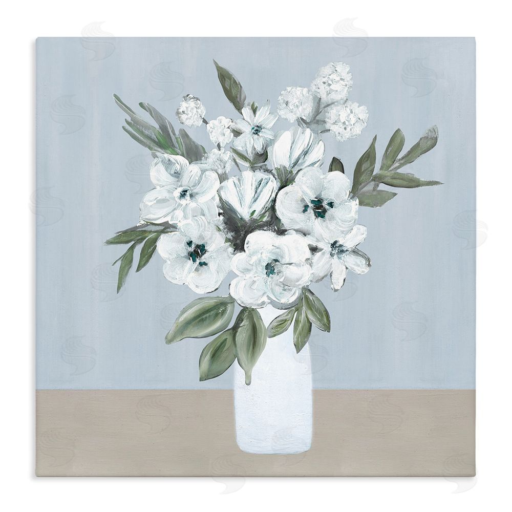 Marilyn Dunlap Cerulean & White Blooms Stretched Canvas Wall Art Print