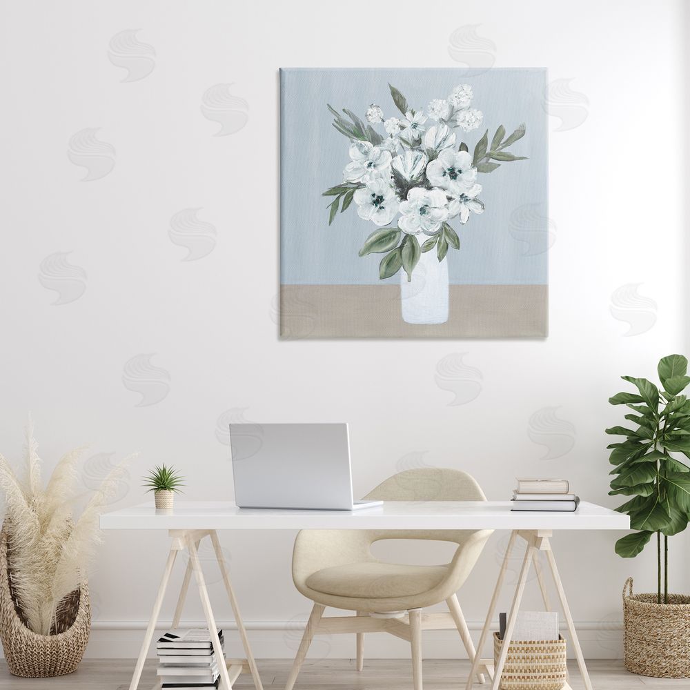 Marilyn Dunlap Cerulean & White Blooms Stretched Canvas Wall Art in Room