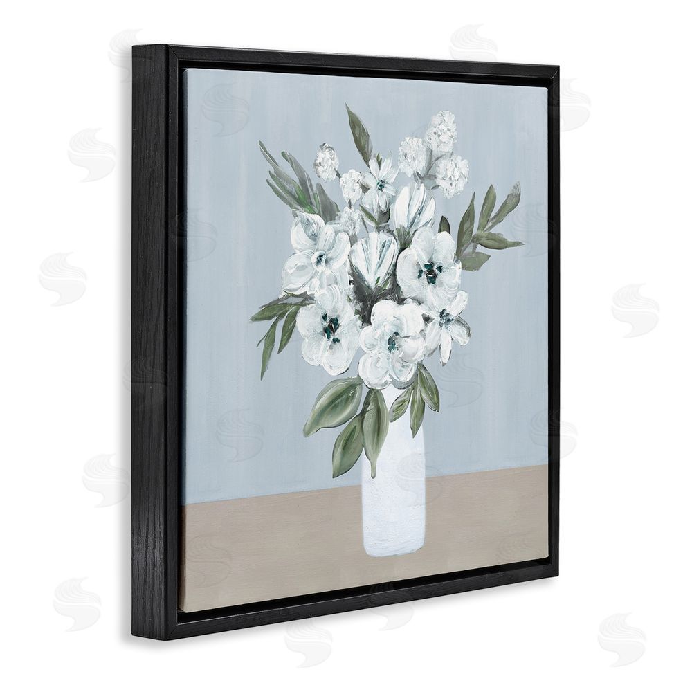 Marilyn Dunlap Cerulean & White Blooms Black Floating Frame Canvas Wall Art Print
