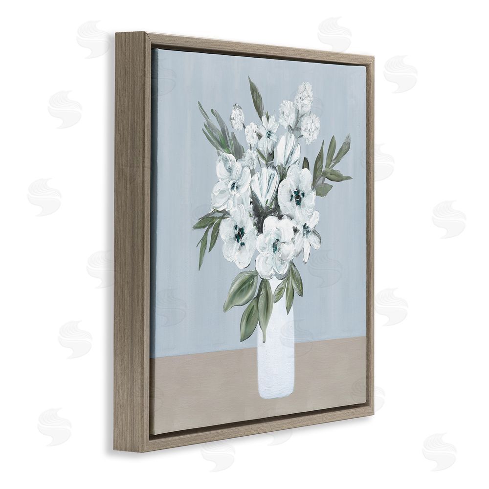 Marilyn Dunlap Cerulean & White Blooms Brown Floating Frame Canvas Wall Art Print