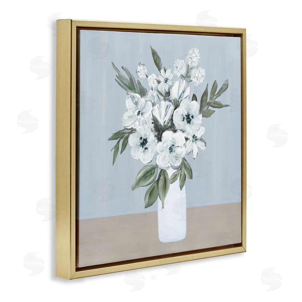Marilyn Dunlap Cerulean & White Blooms Gold Floating Frame Canvas Wall Art Print