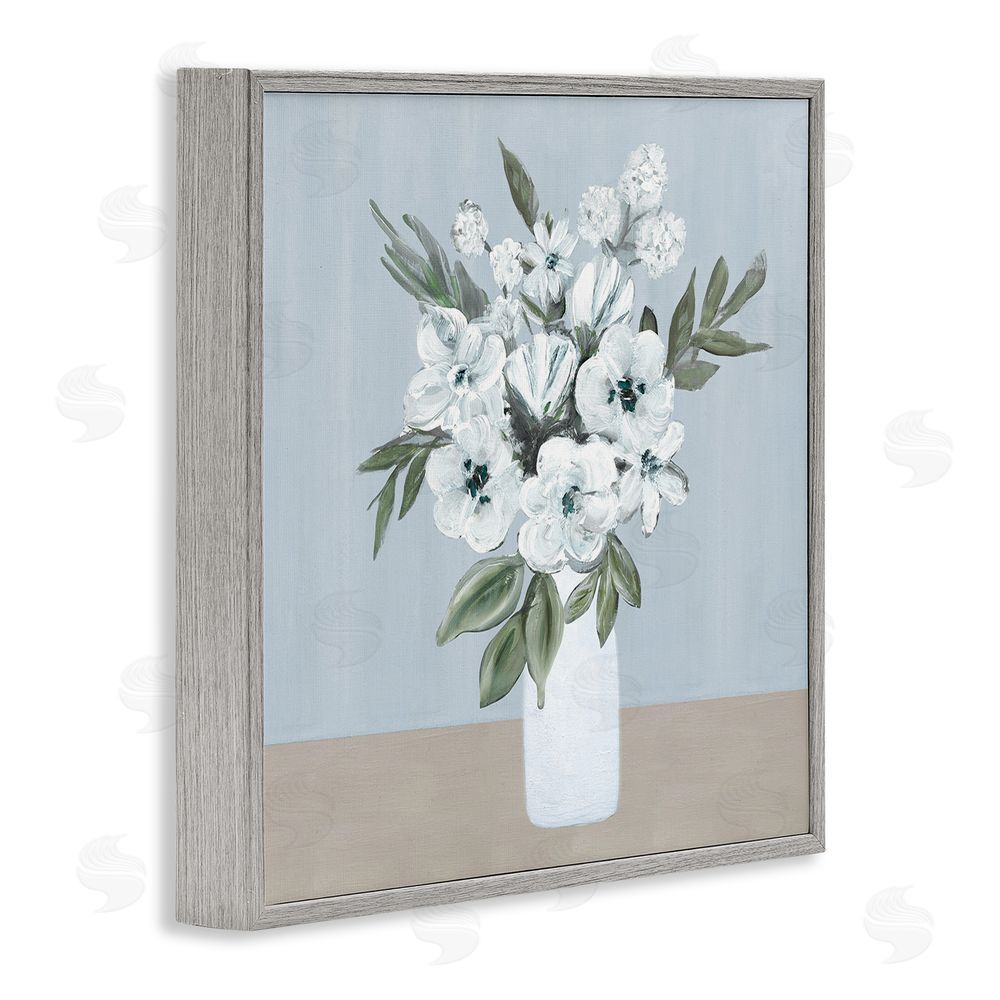 Marilyn Dunlap Cerulean & White Blooms Gray Framed Giclee Wall Art Print