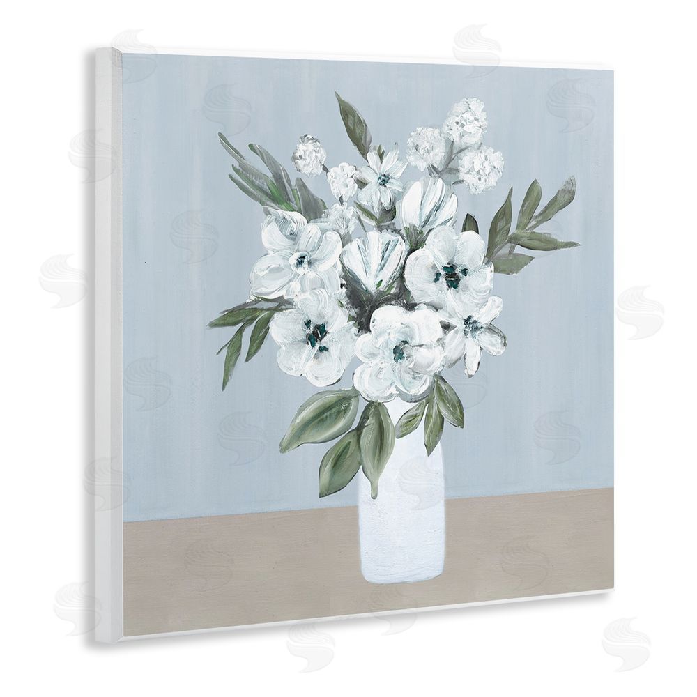 Marilyn Dunlap Cerulean & White Blooms Wooden Wall Plaque Art Print