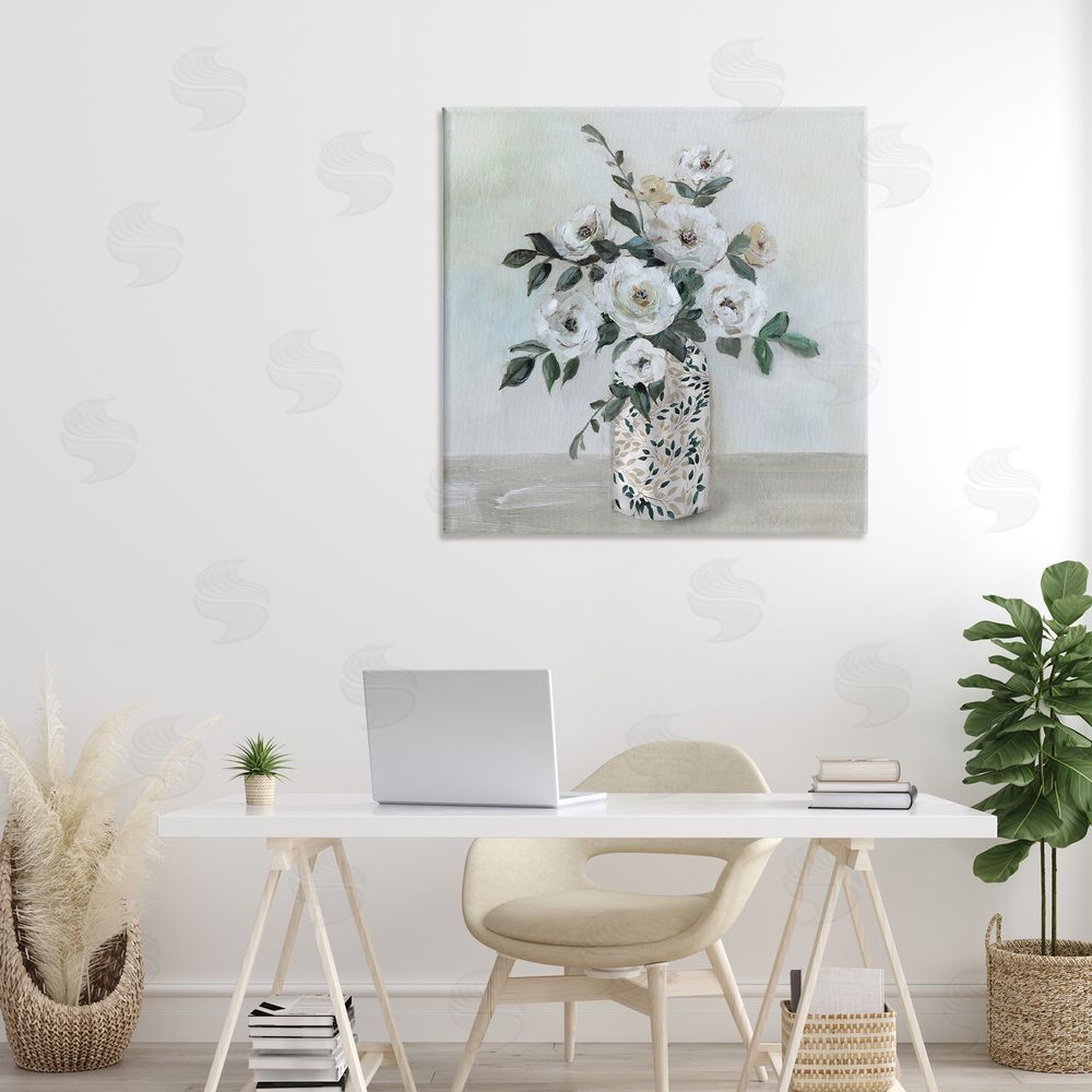 Sally Swatland Leaf Patterned Flower Vase Stretched Canvas Wall Art in Room
