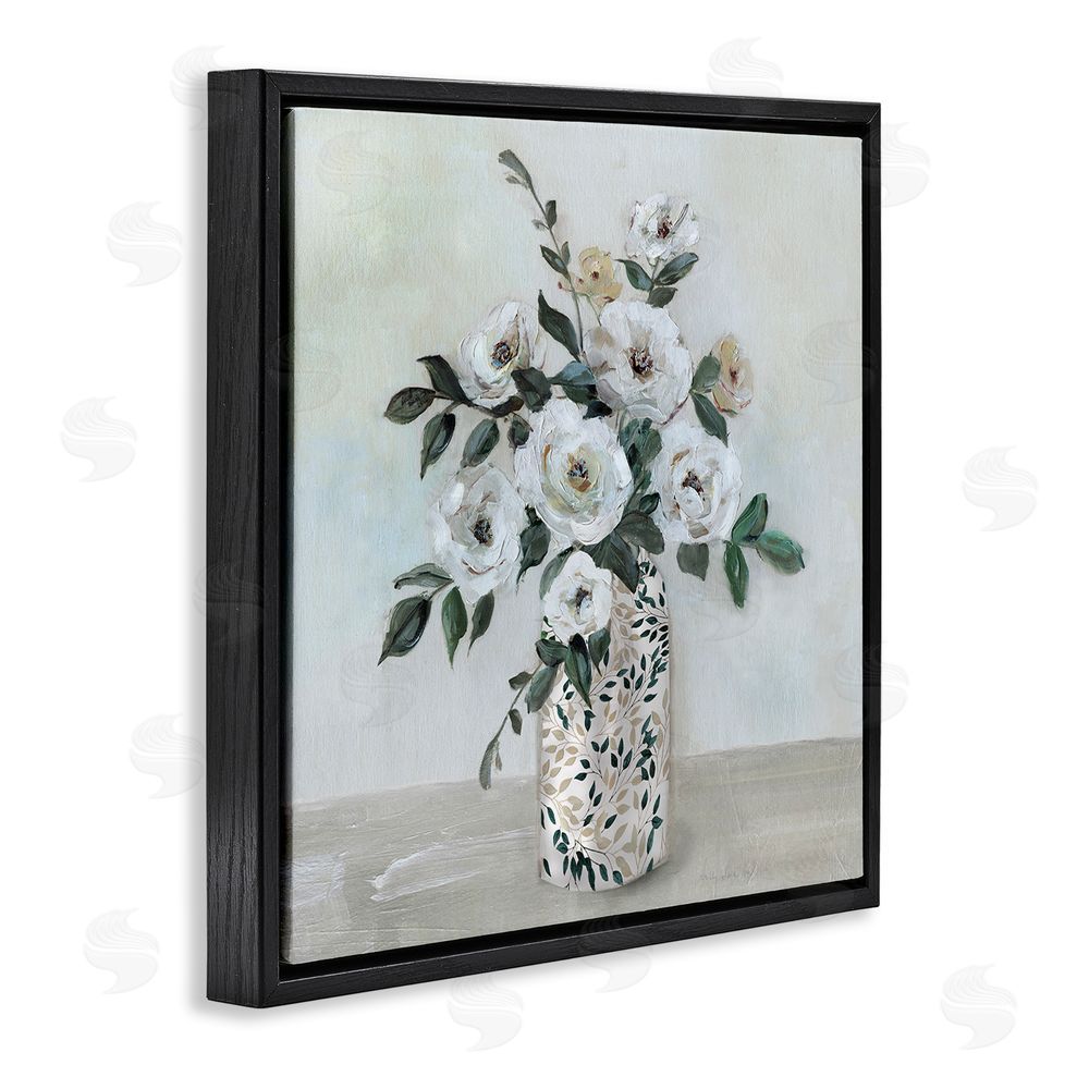 Sally Swatland Leaf Patterned Flower Vase Black Floating Frame Canvas Wall Art Print