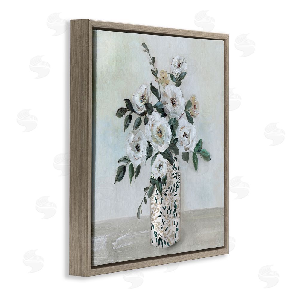 Sally Swatland Leaf Patterned Flower Vase Brown Floating Frame Canvas Wall Art Print