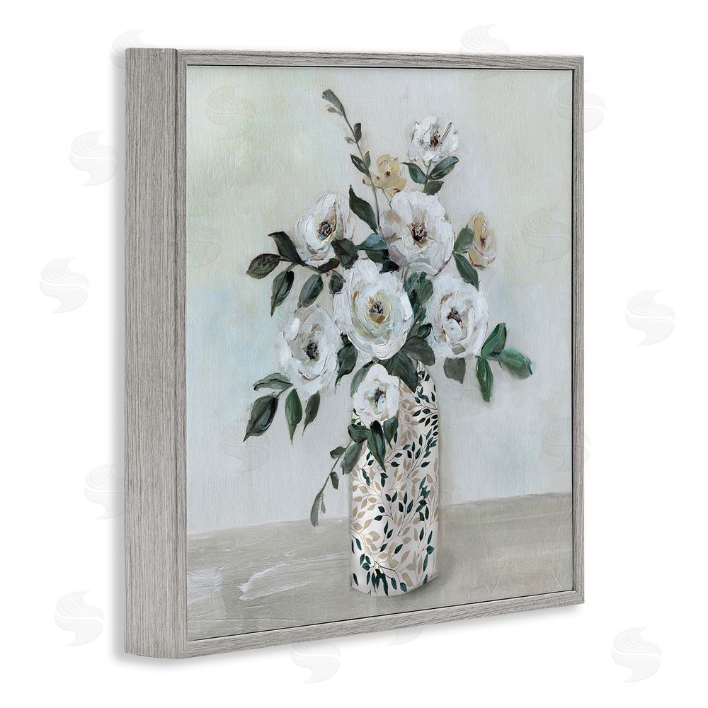 Sally Swatland Leaf Patterned Flower Vase Gray Framed Giclee Wall Art Print