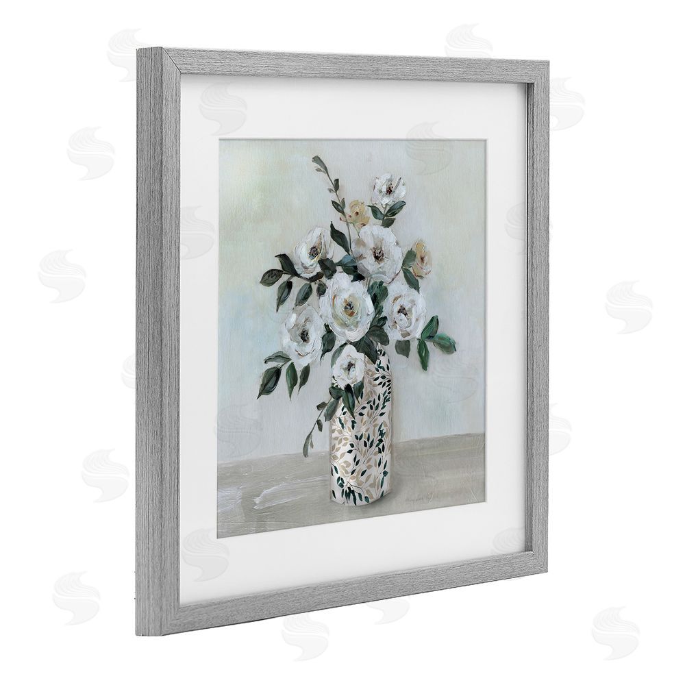 Sally Swatland Leaf Patterned Flower Vase Gray Framed Print Under Glass Wall Art