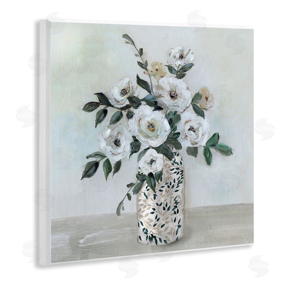 Sally Swatland Leaf Patterned Flower Vase Wooden Wall Plaque Art Print