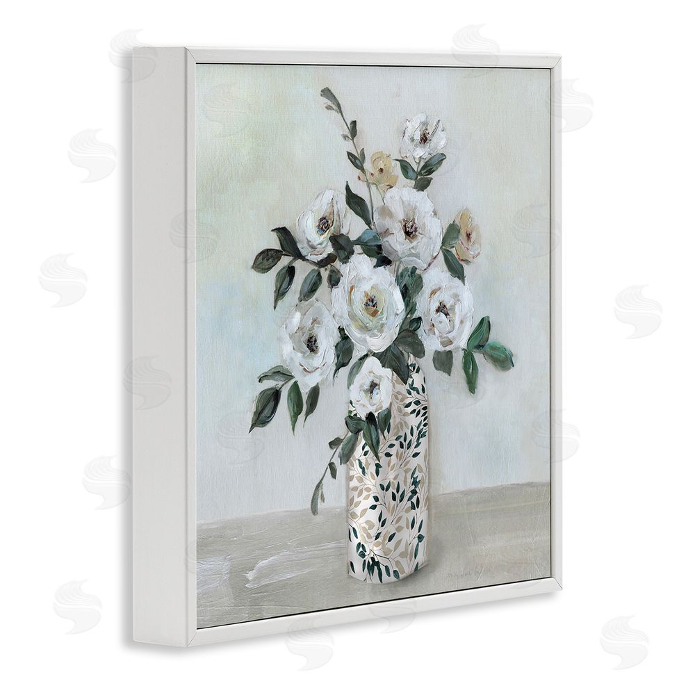 Sally Swatland Leaf Patterned Flower Vase White Framed Giclee Wall Art Print