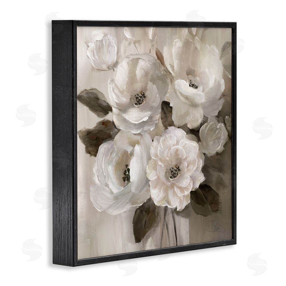 Nan Ivory Flower Bushel Black Framed Giclee Wall Art Print