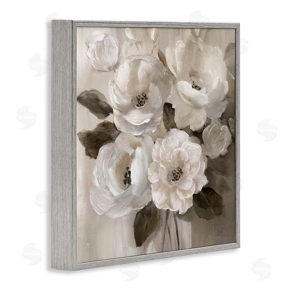 Nan Ivory Flower Bushel Gray Framed Giclee Wall Art Print