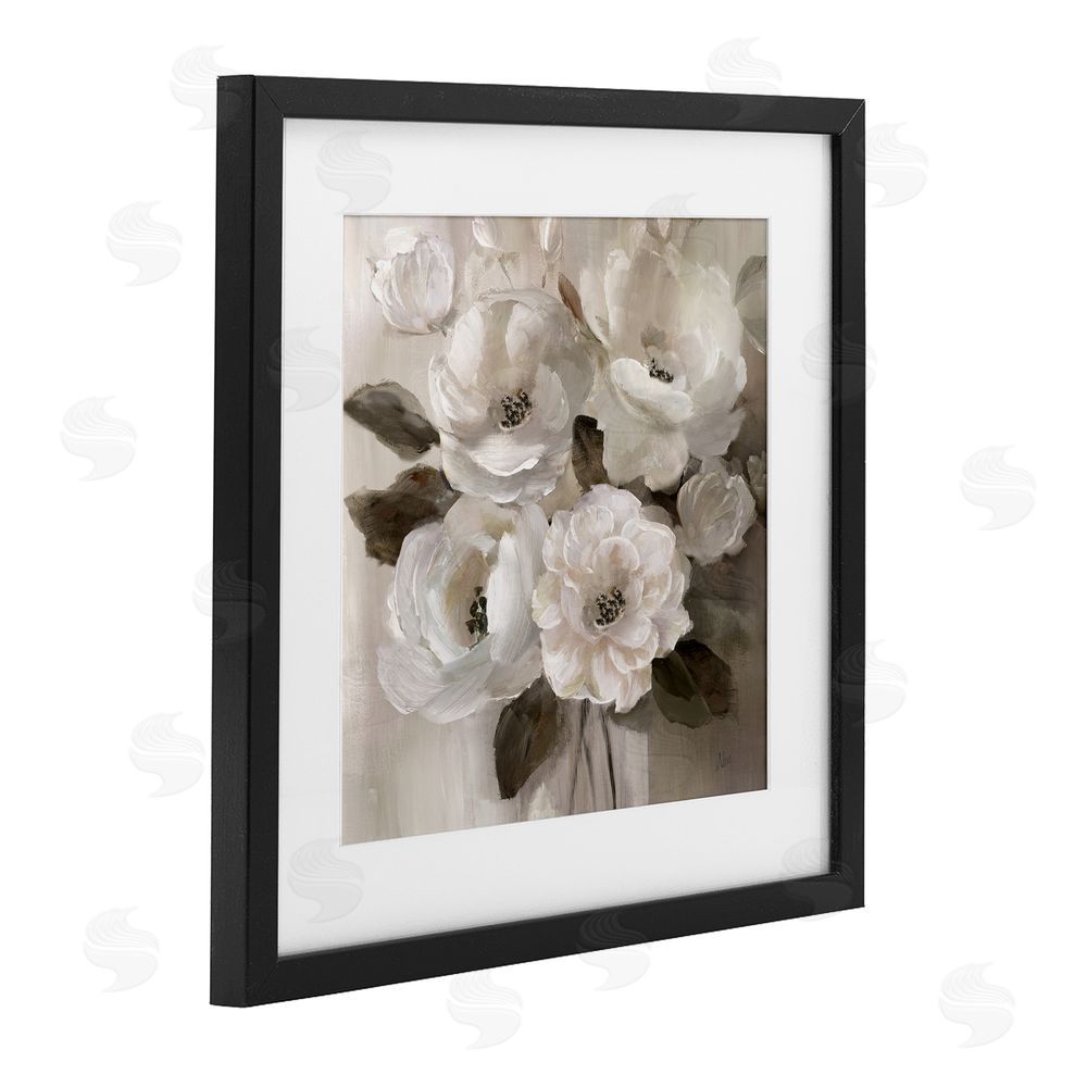 Nan Ivory Flower Bushel Black Framed Print Under Glass Wall Art