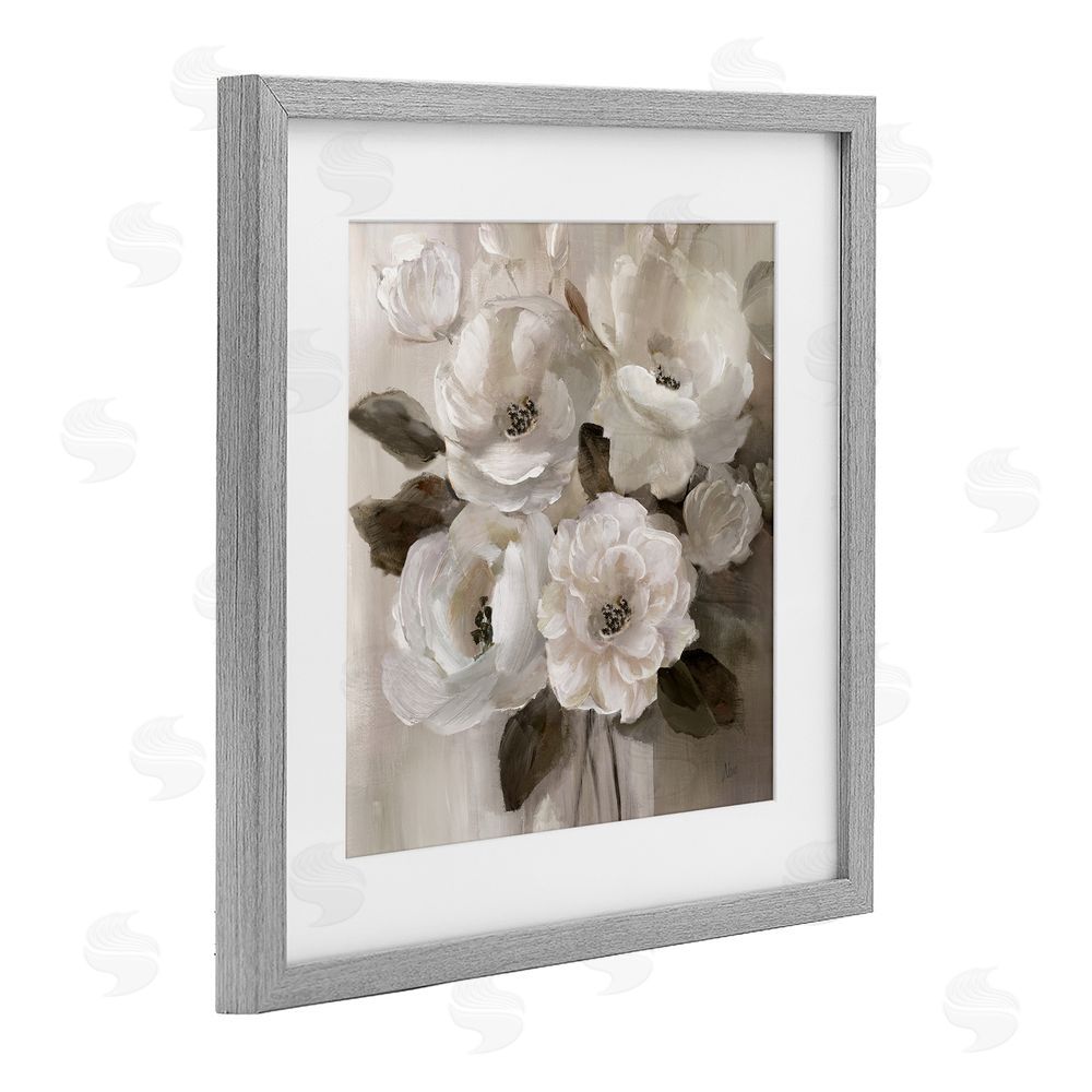 Nan Ivory Flower Bushel Gray Framed Print Under Glass Wall Art