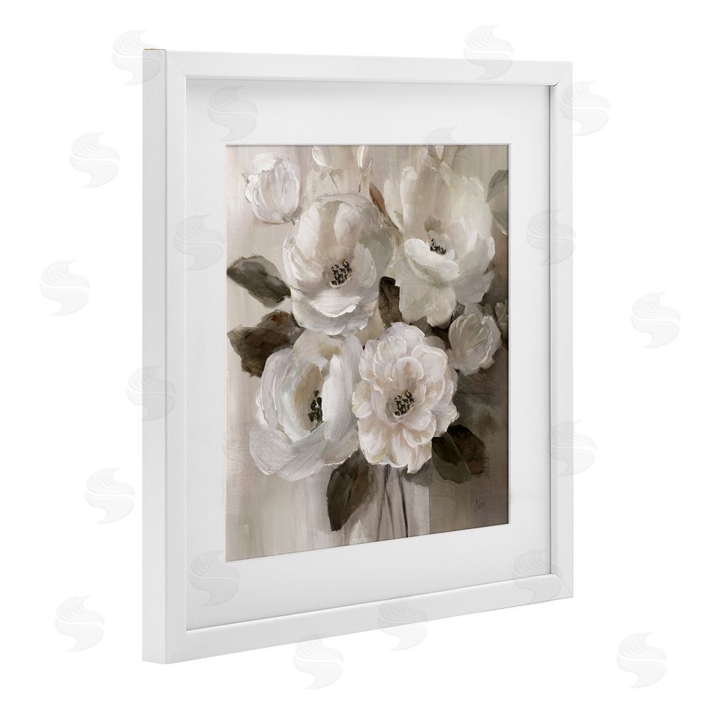 Nan Ivory Flower Bushel White Framed Print Under Glass Wall Art