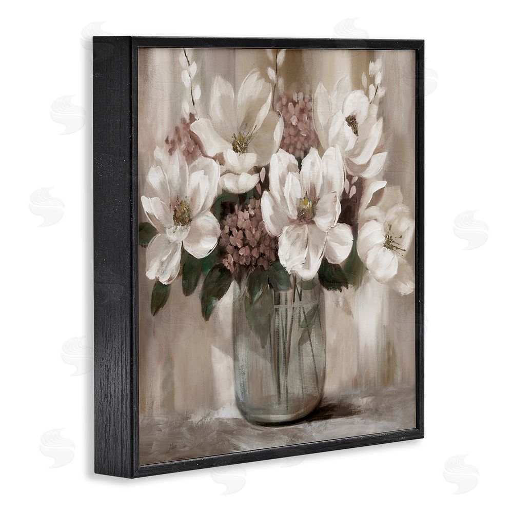 Nan Ivory Magnolias Vase Black Framed Giclee Wall Art Print