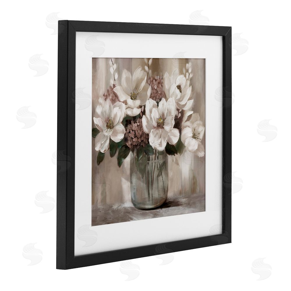 Nan Ivory Magnolias Vase Black Framed Print Under Glass Wall Art