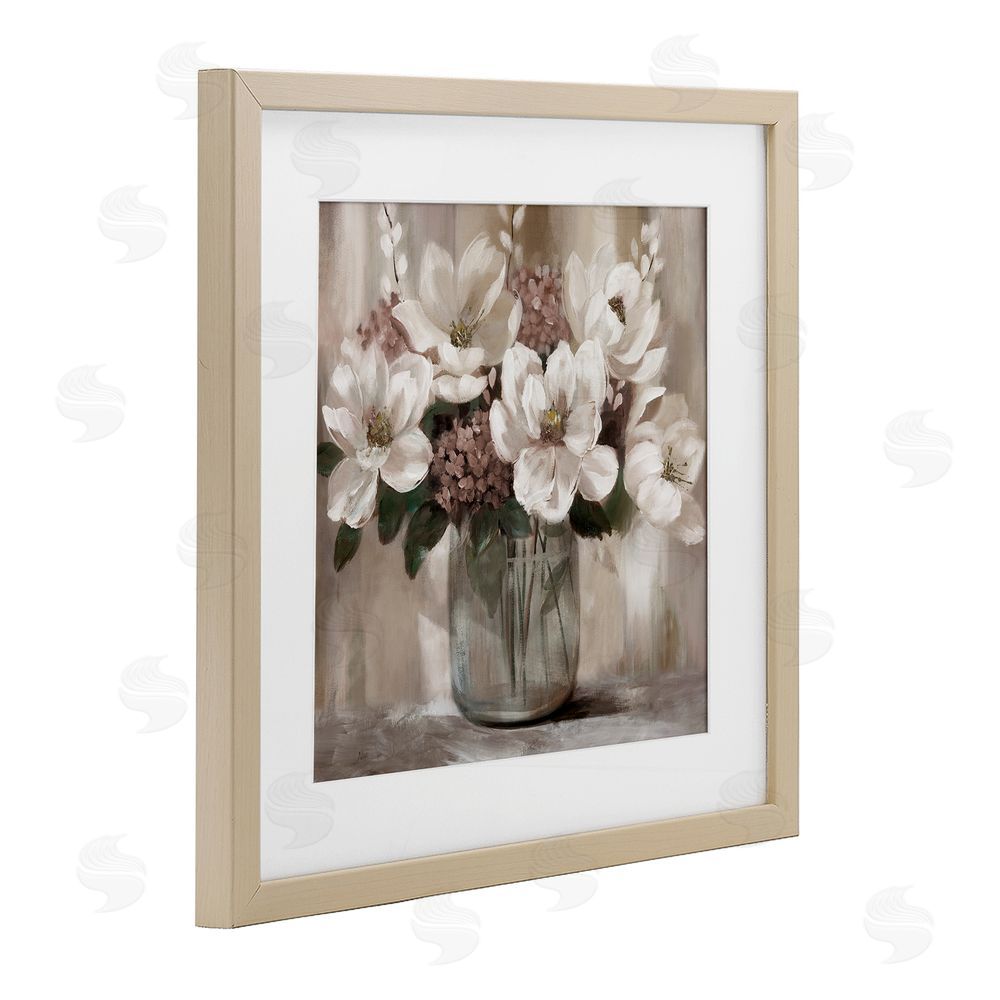 Nan Ivory Magnolias Vase Brown Framed Print Under Glass Wall Art