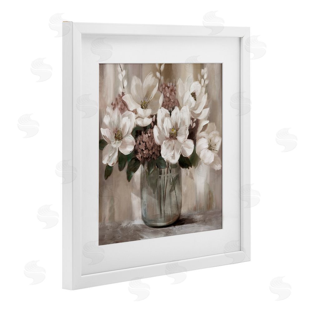 Nan Ivory Magnolias Vase White Framed Print Under Glass Wall Art