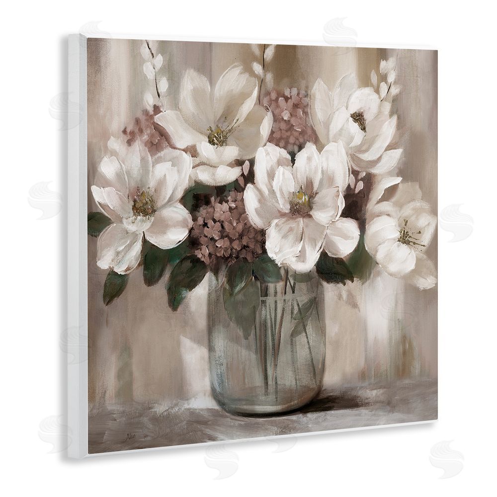 Nan Ivory Magnolias Vase Wooden Wall Plaque Art Print