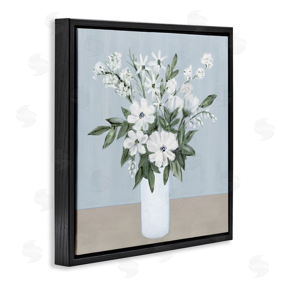 Marilyn Dunlap Mixed White Blooms on Blue Black Floating Frame Canvas Wall Art Print