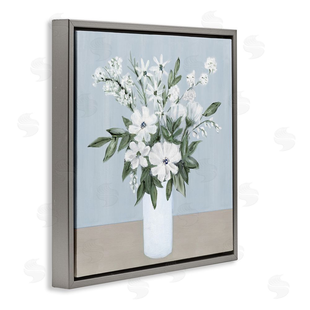Marilyn Dunlap Mixed White Blooms on Blue Gray Floating Frame Canvas Wall Art Print