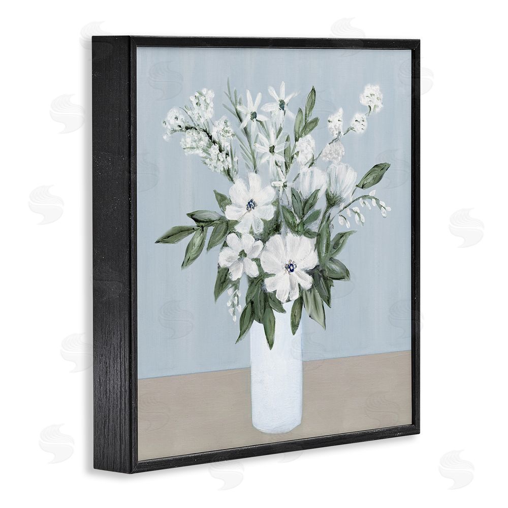 Marilyn Dunlap Mixed White Blooms on Blue Black Framed Giclee Wall Art Print