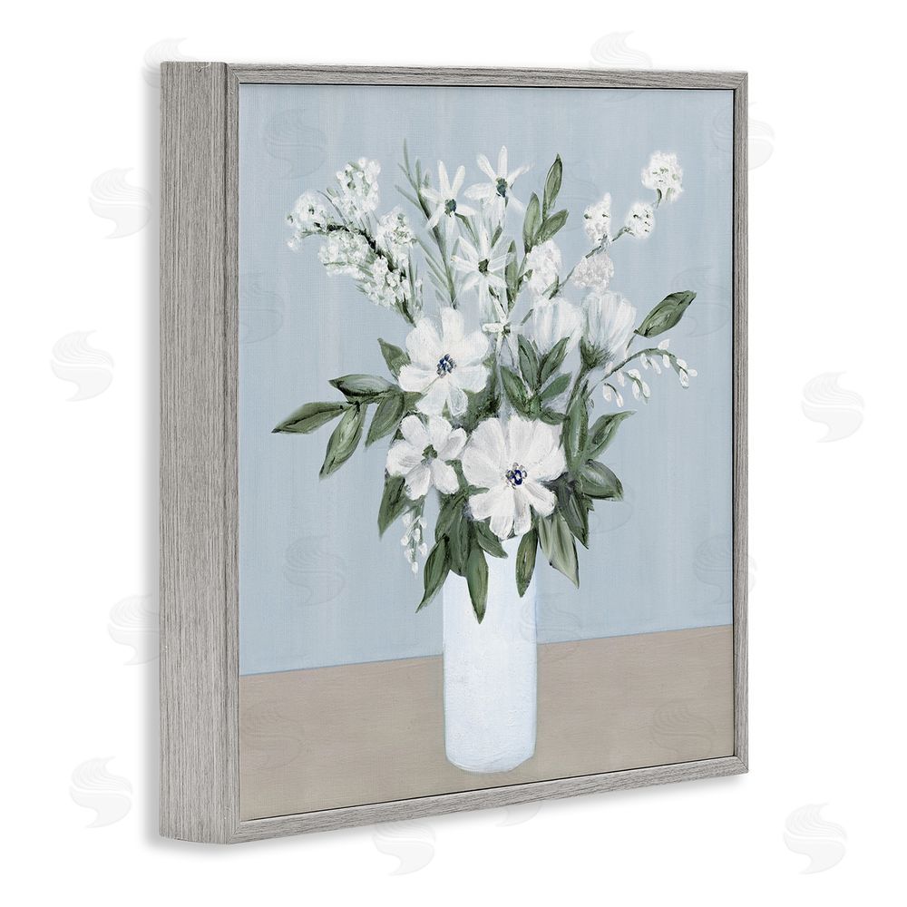 Marilyn Dunlap Mixed White Blooms on Blue Gray Framed Giclee Wall Art Print