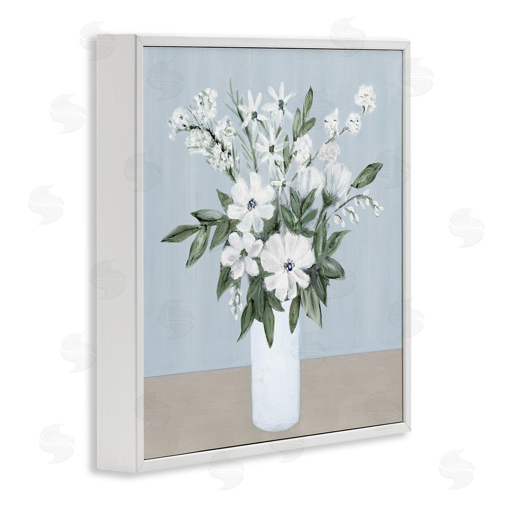 Marilyn Dunlap Mixed White Blooms on Blue White Framed Giclee Wall Art Print