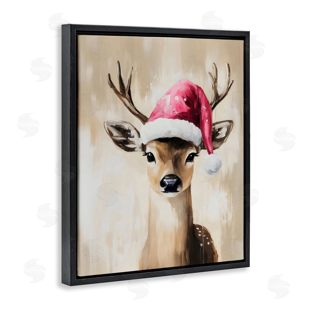 Arlington Prints Baby Christmas Deer Black Floating Frame Canvas Wall Art Print