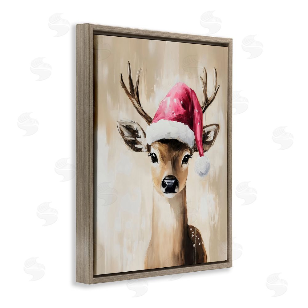 Arlington Prints Baby Christmas Deer Brown Floating Frame Canvas Wall Art Print