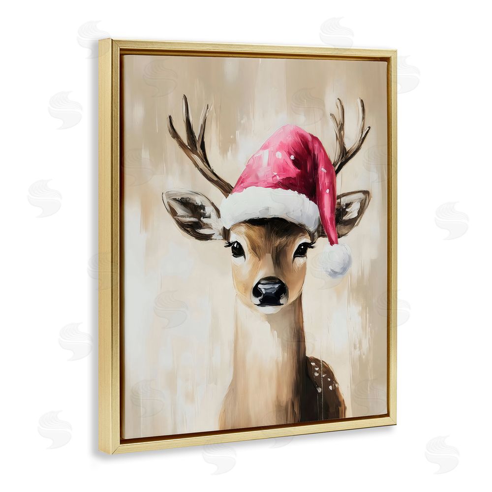 Arlington Prints Baby Christmas Deer Gold Floating Frame Canvas Wall Art Print