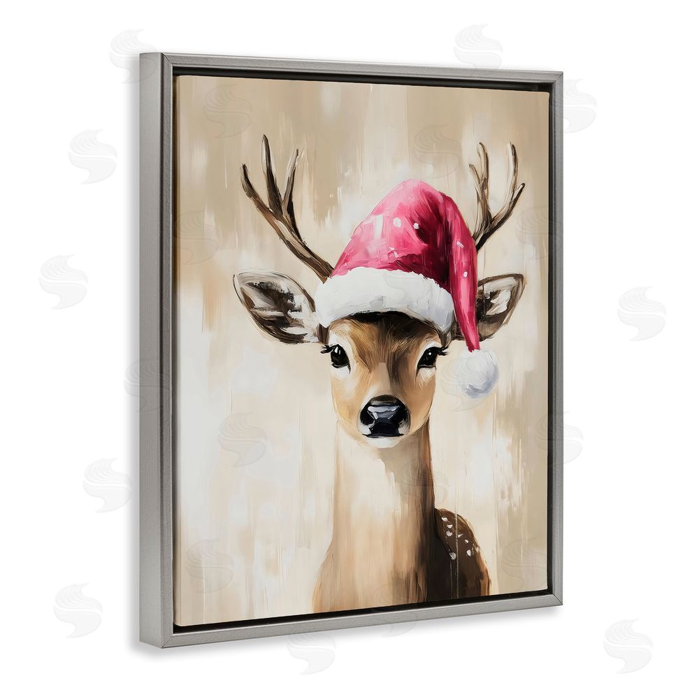 Arlington Prints Baby Christmas Deer Gray Floating Frame Canvas Wall Art Print