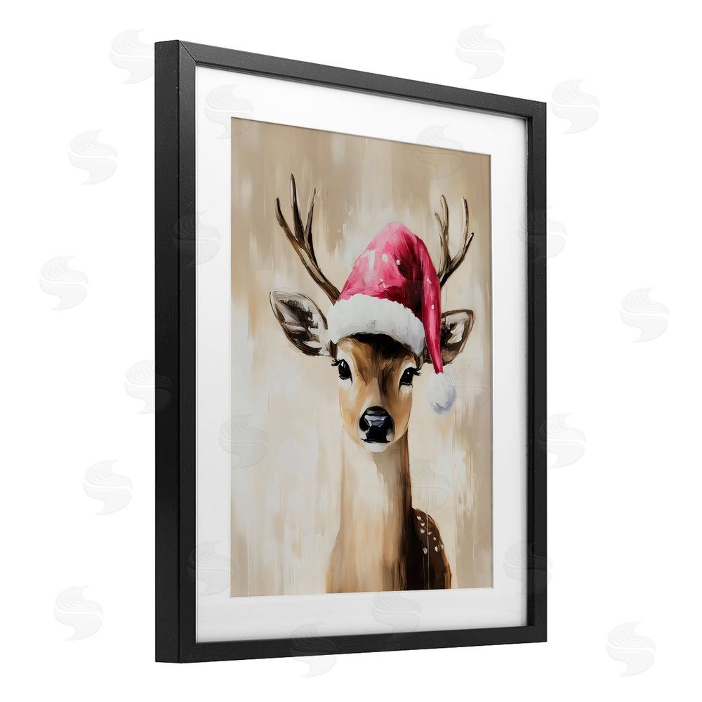 Arlington Prints Baby Christmas Deer Black Framed Print Under Glass with White Mat Wall Art