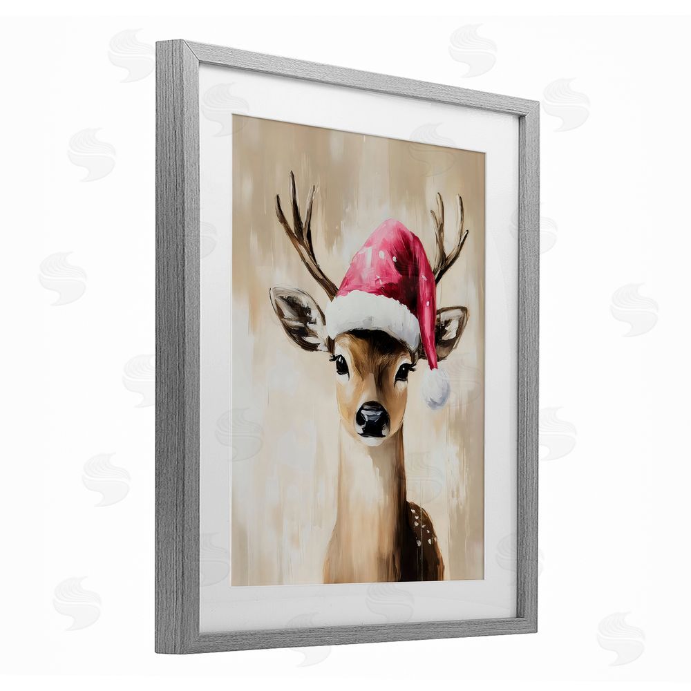 Arlington Prints Baby Christmas Deer Gray Framed Print Under Glass with White Mat Wall Art