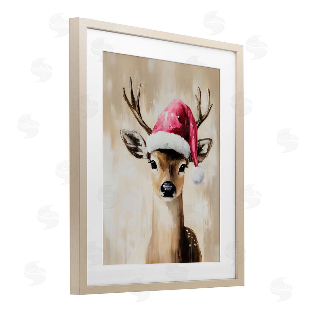 Arlington Prints Baby Christmas Deer Birch Framed Print Under Glass with White Mat Wall Art