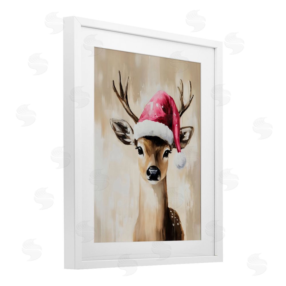 Arlington Prints Baby Christmas Deer White Framed Print Under Glass with Mat Wall Art