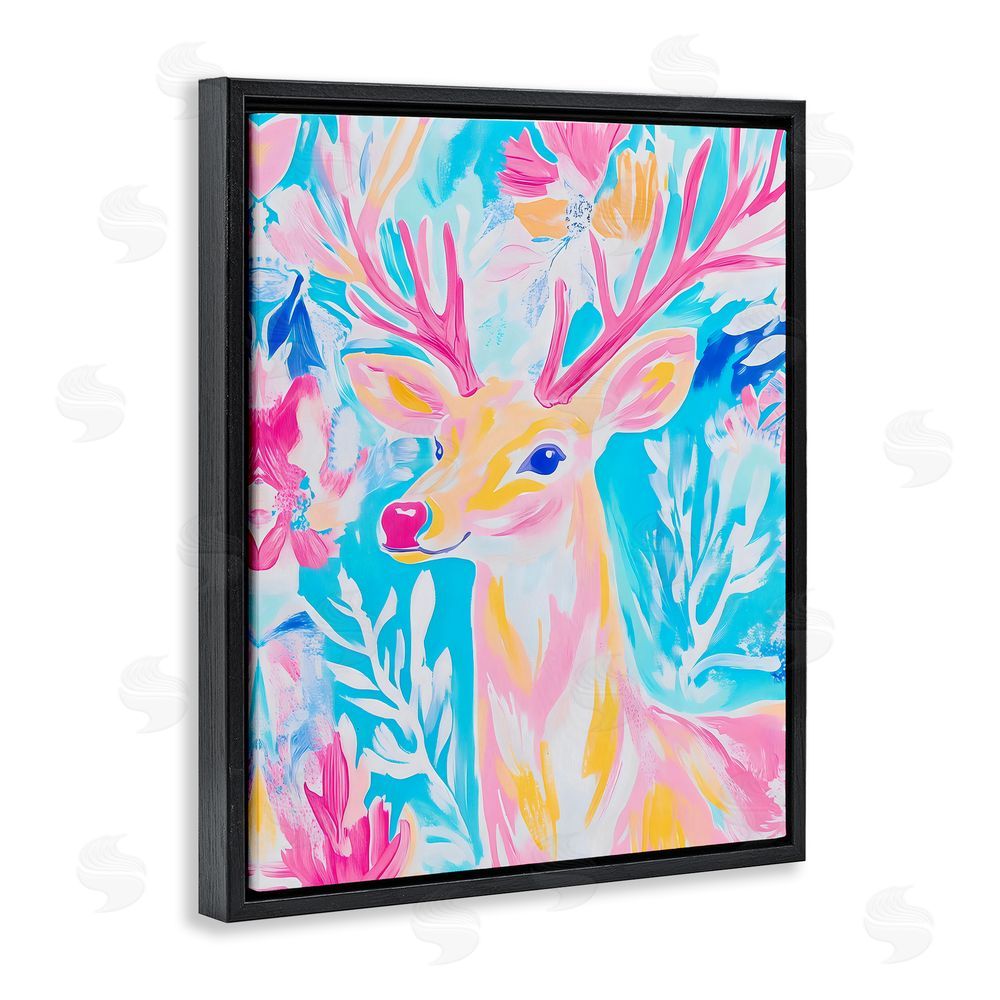 Arlington Prints Bright Pastel Deer Black Floating Frame Canvas Wall Art Print