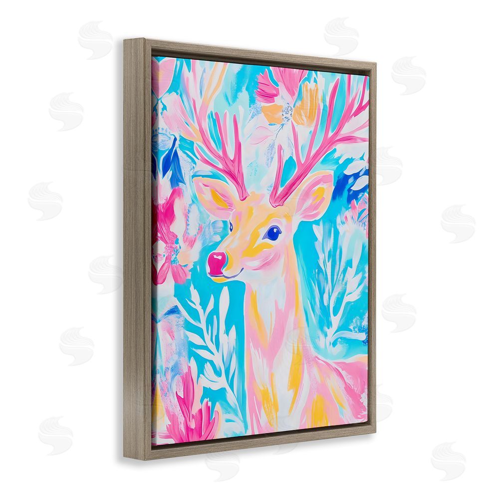 Arlington Prints Bright Pastel Deer Brown Floating Frame Canvas Wall Art Print