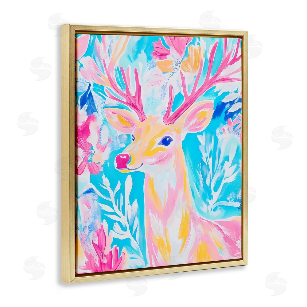 Arlington Prints Bright Pastel Deer Gold Floating Frame Canvas Wall Art Print