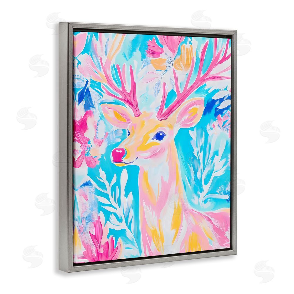 Arlington Prints Bright Pastel Deer Gray Floating Frame Canvas Wall Art Print