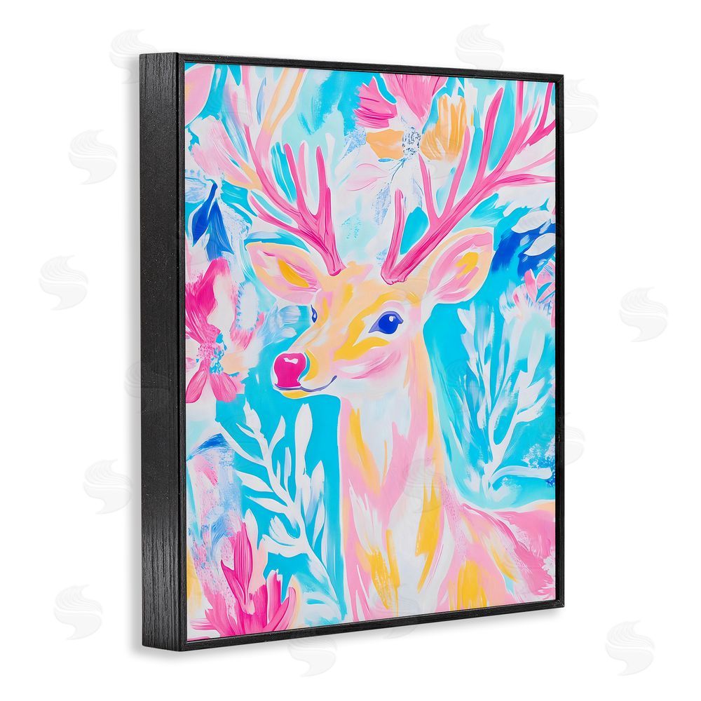 Arlington Prints Bright Pastel Deer Black Framed Giclee Wall Art Print