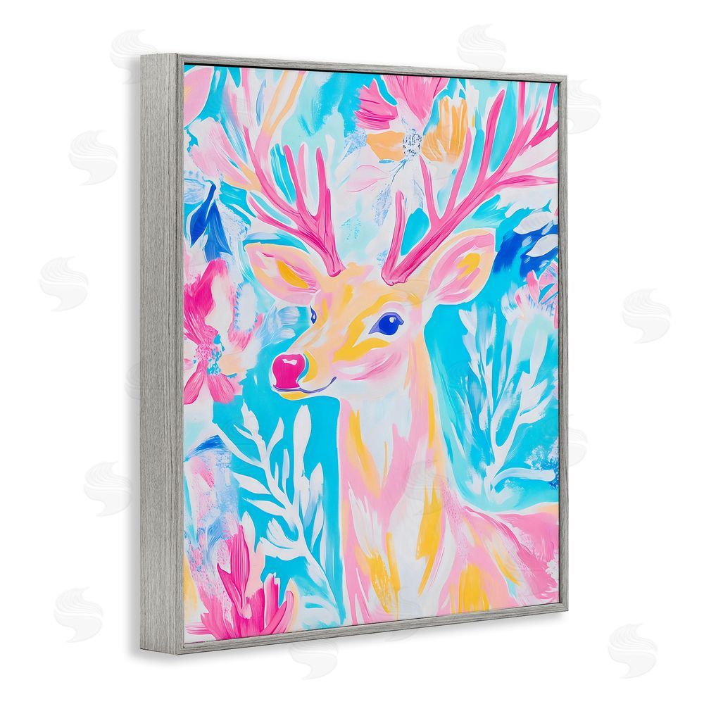 Arlington Prints Bright Pastel Deer Gray Framed Giclee Wall Art Print