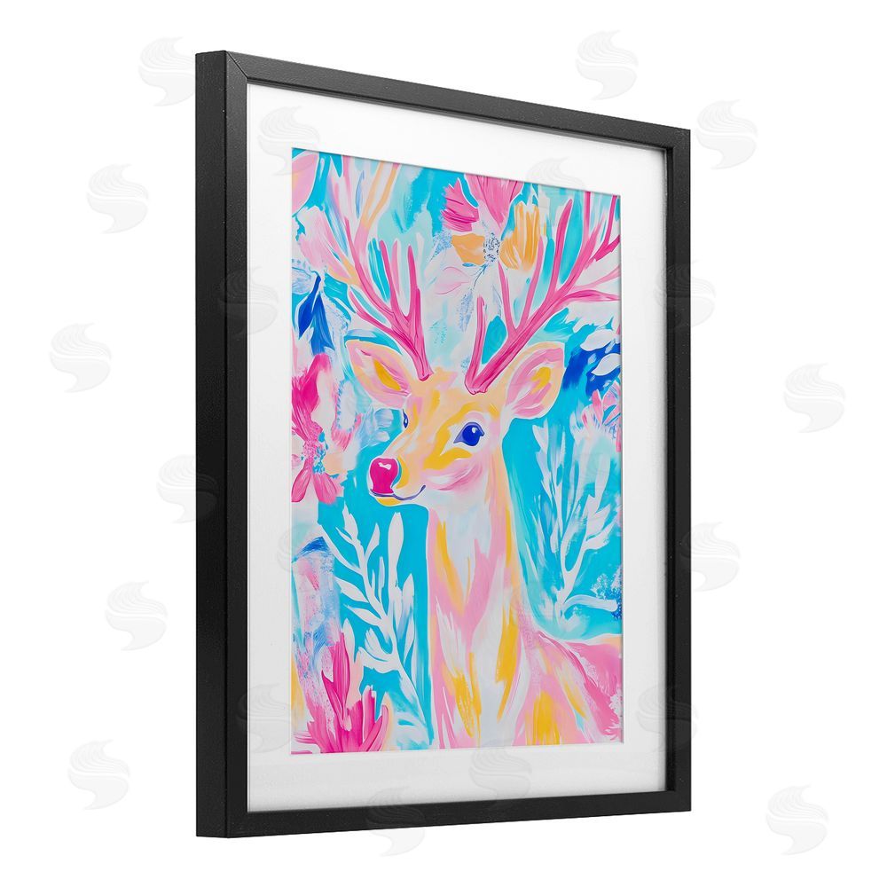 Arlington Prints Bright Pastel Deer Black Framed Print Under Glass with White Mat Wall Art